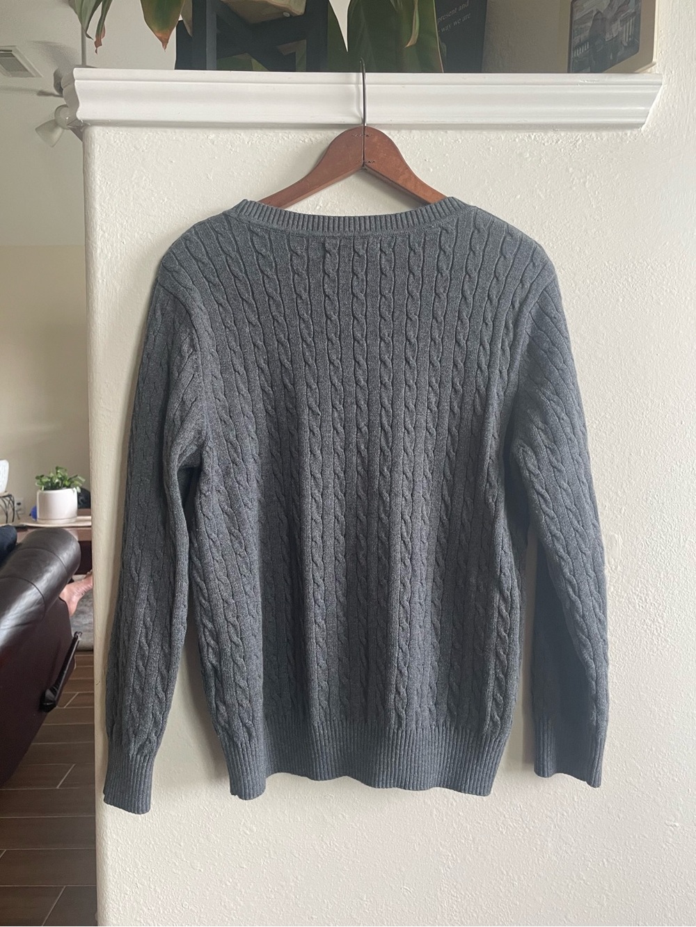 Karen Scott Charcoal Gray Cable-Knit Crewneck Sweater - Picture 2 of 3